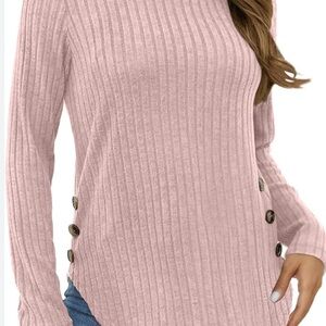 Source Unknown Blush Ribbed Sweater with Button Accents